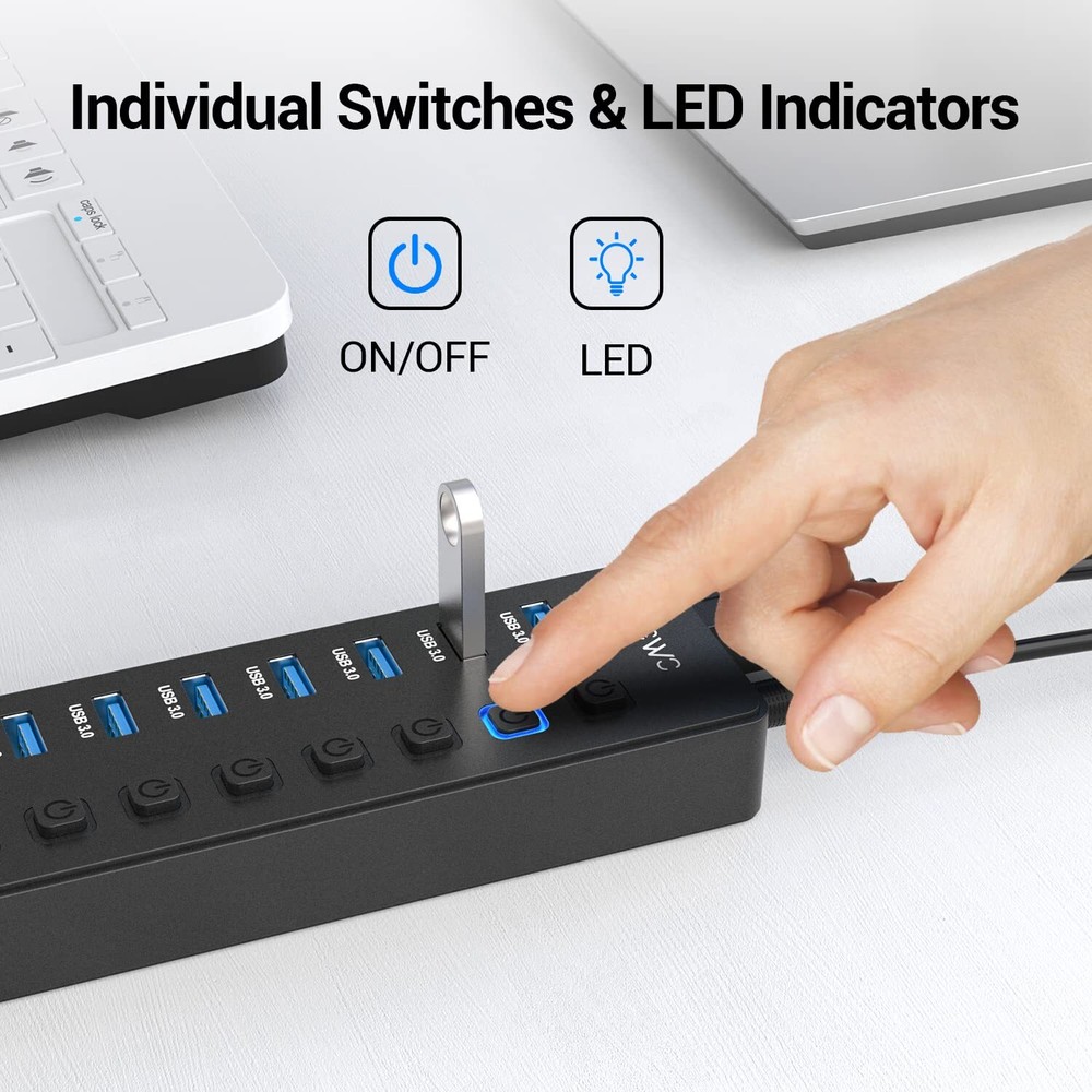 11-Port USB 3.0 Hub with 7 Data Ports & 4 Smart Charging Ports