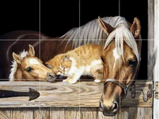 horse mare foal cat pony farm friends animals ceramic tile mural backsplash