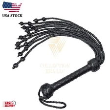 Genuine Leather Flogger 09 Falls Knotted Tails Heavy Impactful Dominant Whip