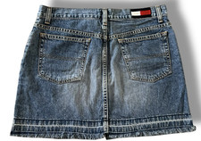 VTG Y2K 90s TOMMY HILFIGER JEAN Skirt Size 7 Denim Mini Low Rise Jeans Flag Logo