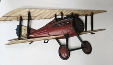 Vintage Sexton 1122 Metal 3D WWI Biplane Airplane Hanging Wall Art 20" x 9"
