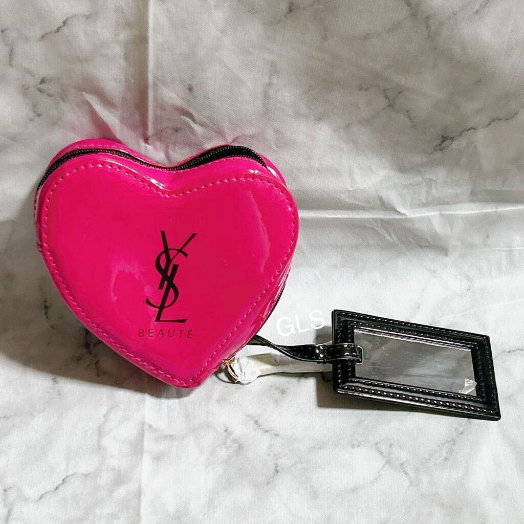 YSL Saint Laurent Heart Pouch with Mirror Cosmetic Bag Gift