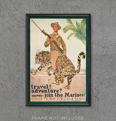 US MARINES  Recruiting Poster Print Travel Adventure Enlist Join Leopard 4209