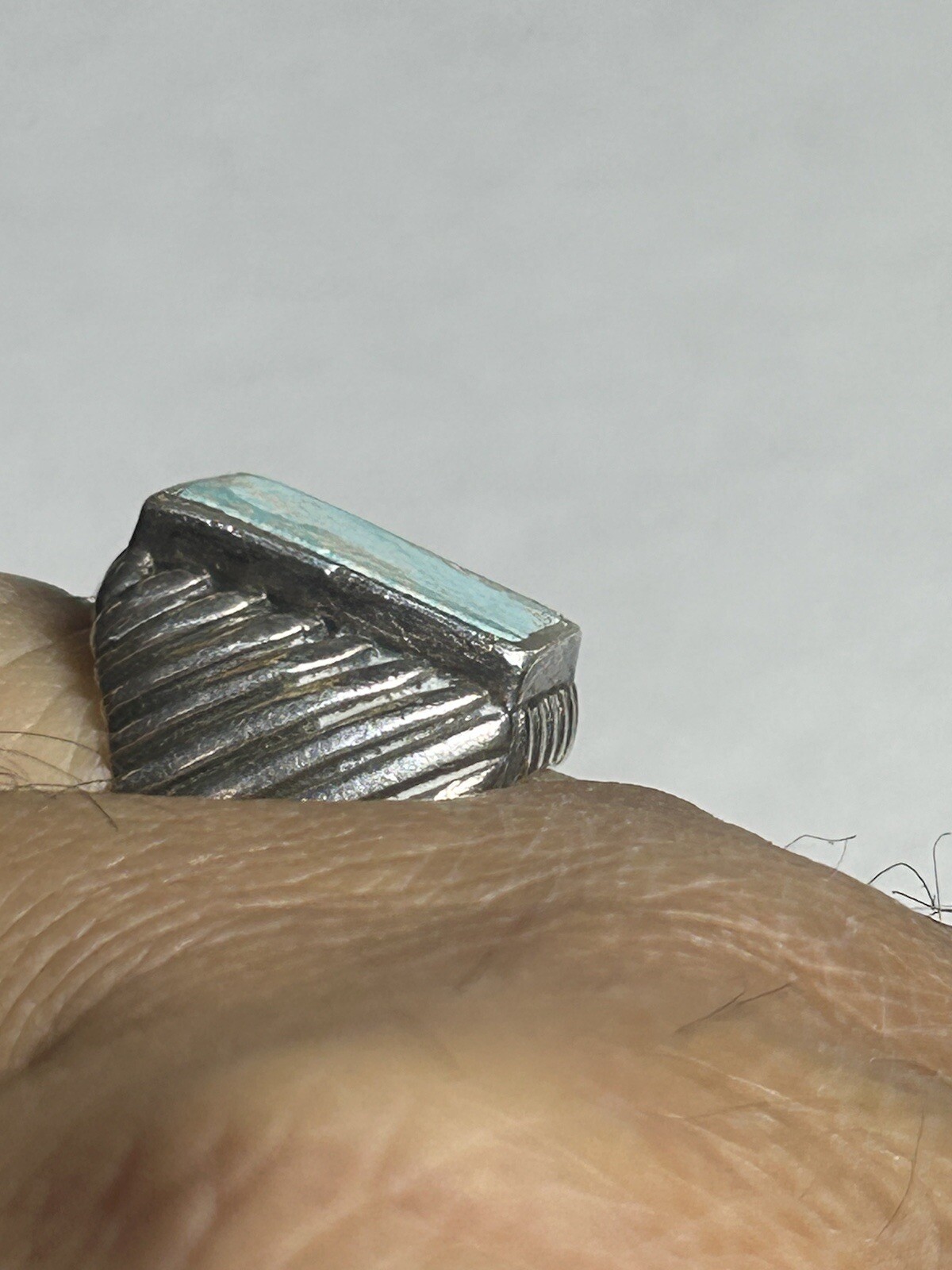 925 Turquoise Man Solid Ring Size 9.5 - image 14