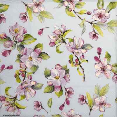 4x einzelne Lunch Papierservietten für Decoupage und Party - Frühlingsblüte blau