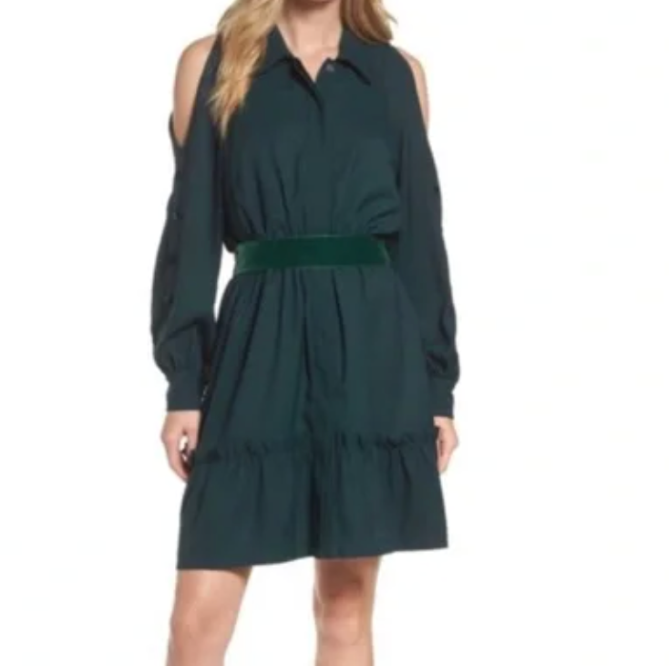 Eliza J Womens Button Up Cold Shoulder Velvet Belted Dress Size 14 Green  Holiday | eBay