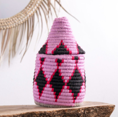 Hand-Woven Berber Basket Handmade Moroccan Wicker Basket Straw Abstract Boho