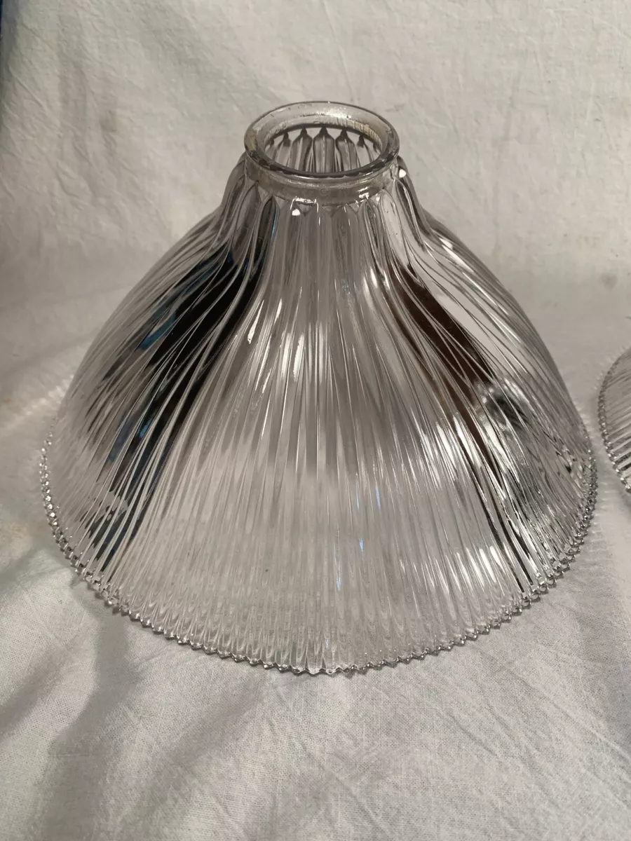 Rare Vintage Angled Offset Holophane Ribbed pattern glass Electric lamp shades