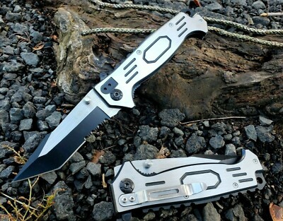 Rare Pusher Rocker Cool Flipper Tab Spring Assisted Glass Breaker Pocket Knife