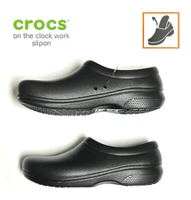 Crocs On The Clock Slip Resistant Shoes Work Slip On Mens 10 / Womens 12 Black