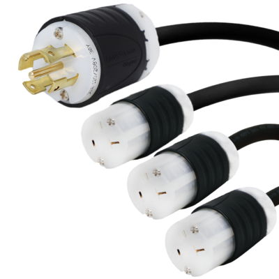 L21-30P to 3 x 6-20R Splitter Power Cord 20A, 208V, 12/3 SJT Jacket - PDU Whips
