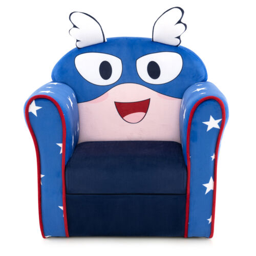 Kid's Sofa Chair Toddler Upholstered Armchair Wooden Frame Children Couch Navy