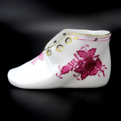 Herend Porzellan Schuh Serie Apponyi purpur Pflanzgefäß Shoe Hungary 7570/AP