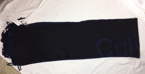 Calvin Klein Jacquard Logo Fransen Schal Navy Blau & Schwarz OS NEU mit Etikett - Bild 3 von 7