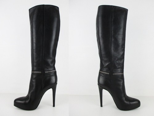 STUNNING WOMENS ALL SAINTS KARIS LEATHER KNEE HIGH BOOTS 6 39 BLACK BIKER SEXY - Picture 11 of 12