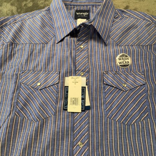 Wrangler Western Shirt Striped Short Sleeve Snap Button Tall Mens 19 - Picture 4 of 7
