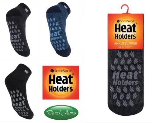 Mens Heat Holders Winter Warm Thermal ANKLE Slipper Gripper NonSlip Socks KOLAX