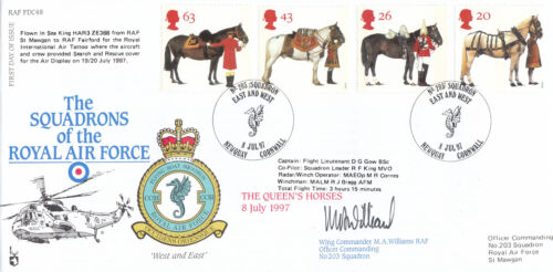 (139451) All the Queens Horses SIGNED RAF FDC48 No. 203 Squadron Newquay 1998