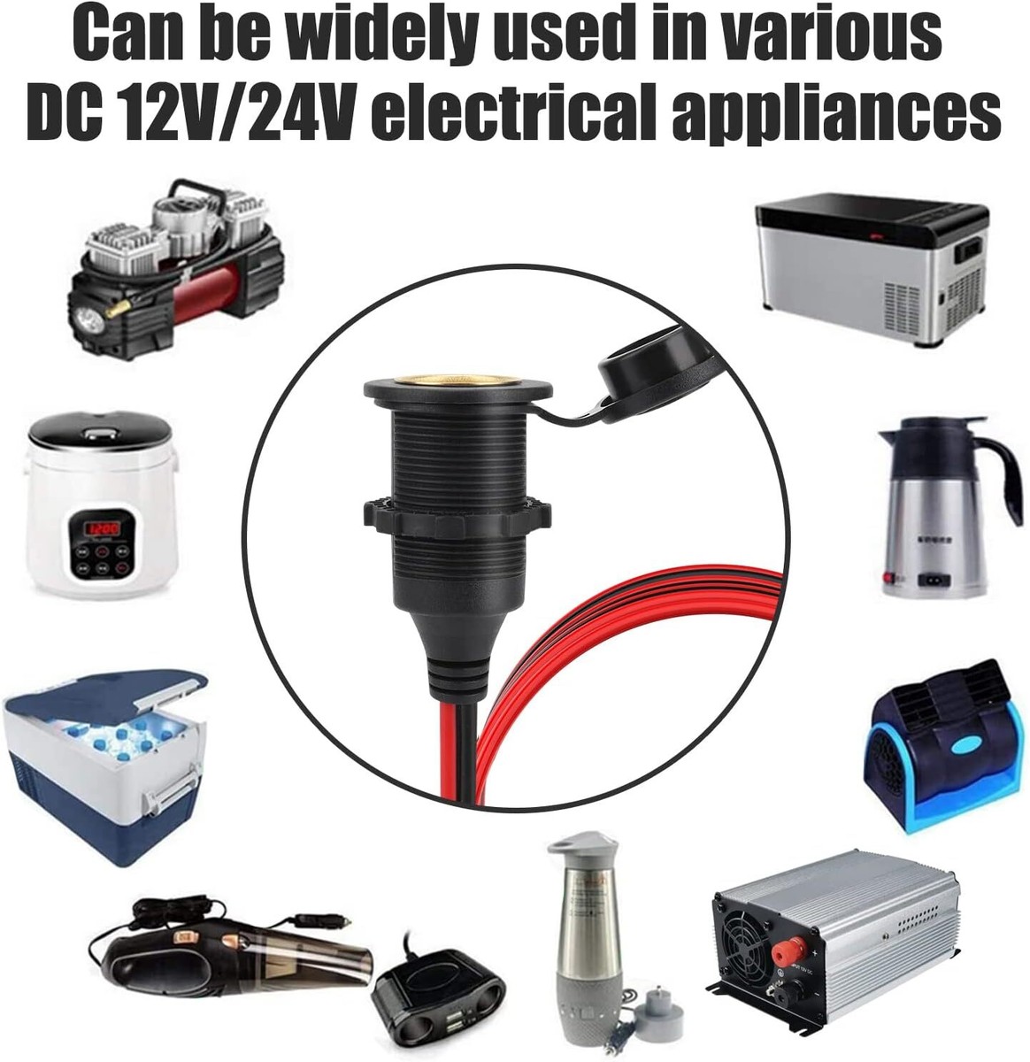 Zigarettenanzünderbuchse 12V/24V Wasserdicht - 1m Kabel Für Auto, Boot & Wohnmobil