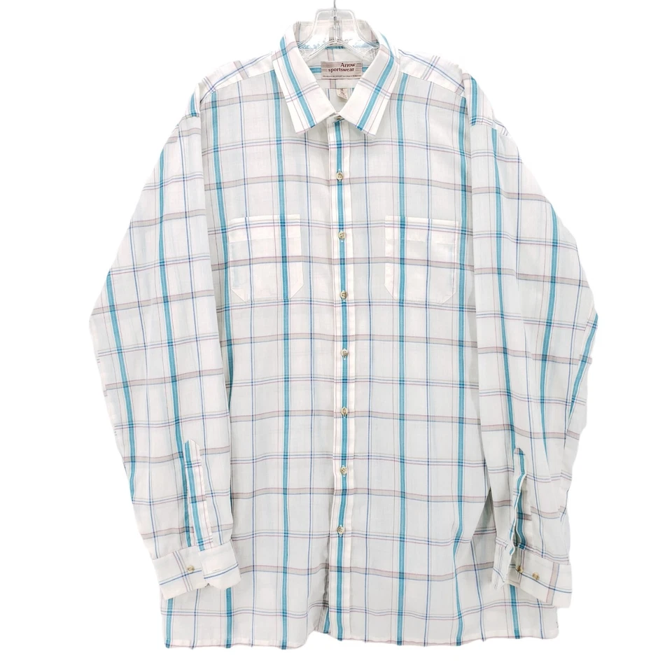 Camisa ARROW Ropa Deportiva Vintage Paseo Marítimo Aguja Única Ligera XL ALTA Foto 2 de 4