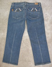 Paige Fairfax Slim Straight Crops Wm Sz 27 Blue Distressed Stretch Flaps L 21.5