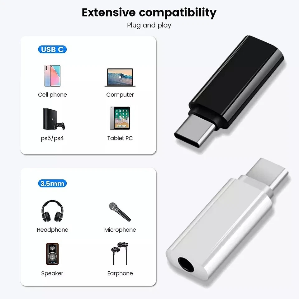 Paquete de 2 puertos adaptadores USB-C tipo C a conector de audio auxiliar de 3,5 mm auriculares coche Foto 2 de 4