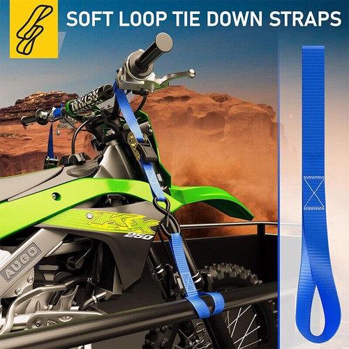 6 Soft Loop Tie Down Straps Ratchet 4500lbs For Motorcycle Dirt Bike Heavy Duty - Picture 2 of 17
