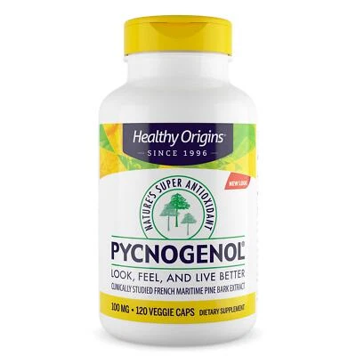 Healthy Origins Pycnogenol 100 mg 120 Veggie Capsules, Heart Health Eyes Vision
