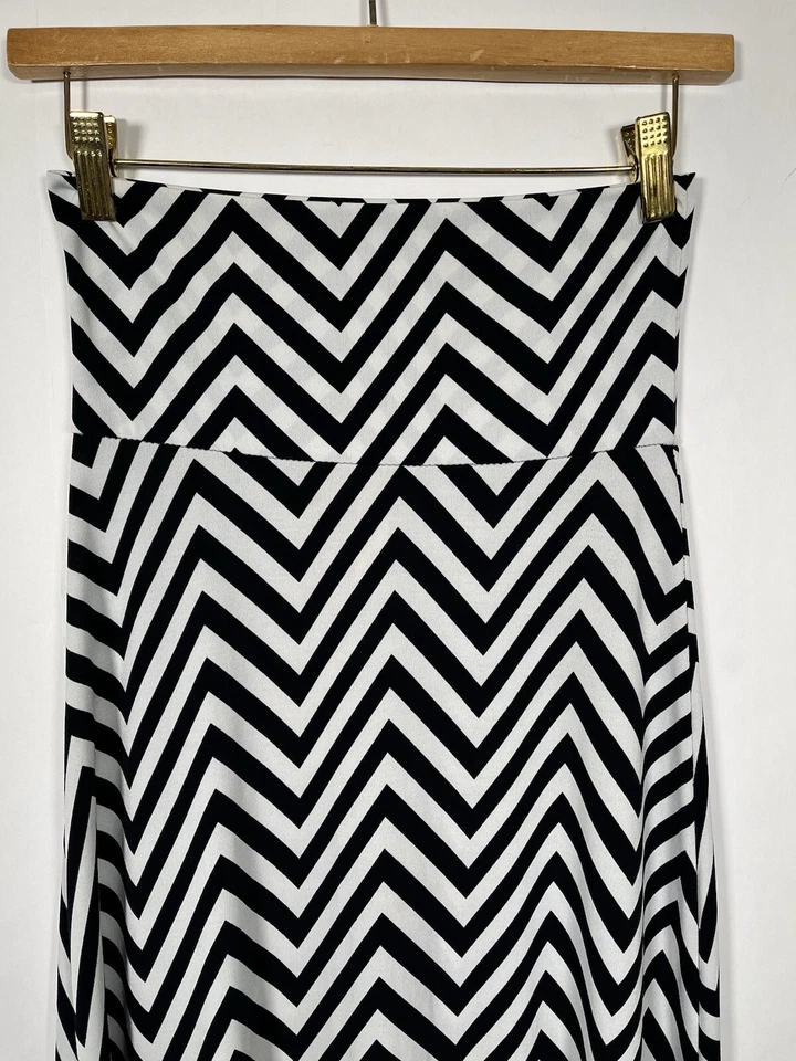 Maxi Falda Vintage Gilli Chevron Para Mujer S Azul y Blanco Preppy Boho Y2K Clásica Foto 4 de 4