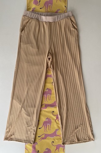 Men's Beige Camel Colored Size L Ribbed Straight Leg Elastic Waist Lounge Pants - Picture 8 of 14