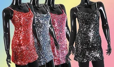 New Ladies Sequin Evening Party Stage Performance Dress Top Tunic 1686C