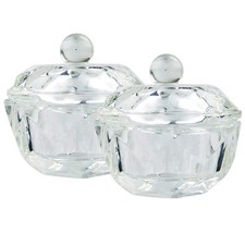 2PCS Clear Glass Dappen Dish with Lids   Acrylic Liquid  Powder Cups for Nails