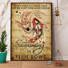 Couple Fish Swimming In A Fish Bowl Vintage Vertical Paper Poster No Frame - ...