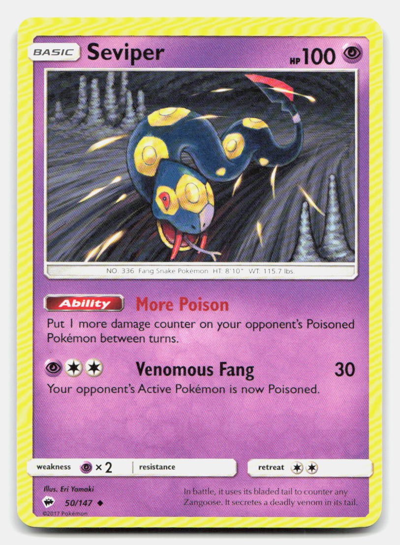 Seviper 50/147 Uncommon Burning Shadows Pokemon NM