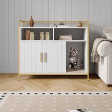 Cat Litter Box Furniture with Barn Door, Wooden Storage Shelf  Hidden Cover