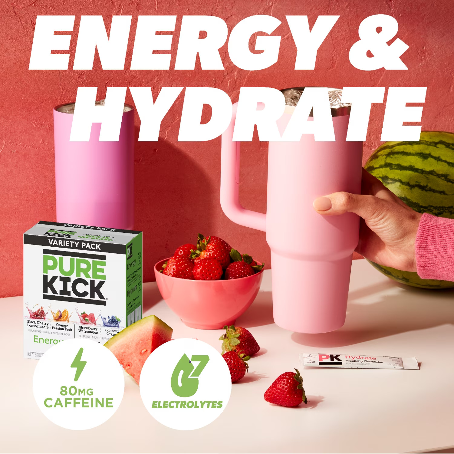 Pure Kick Energy Hydration Electrolyte Drink Mix Variety 30 Pack.