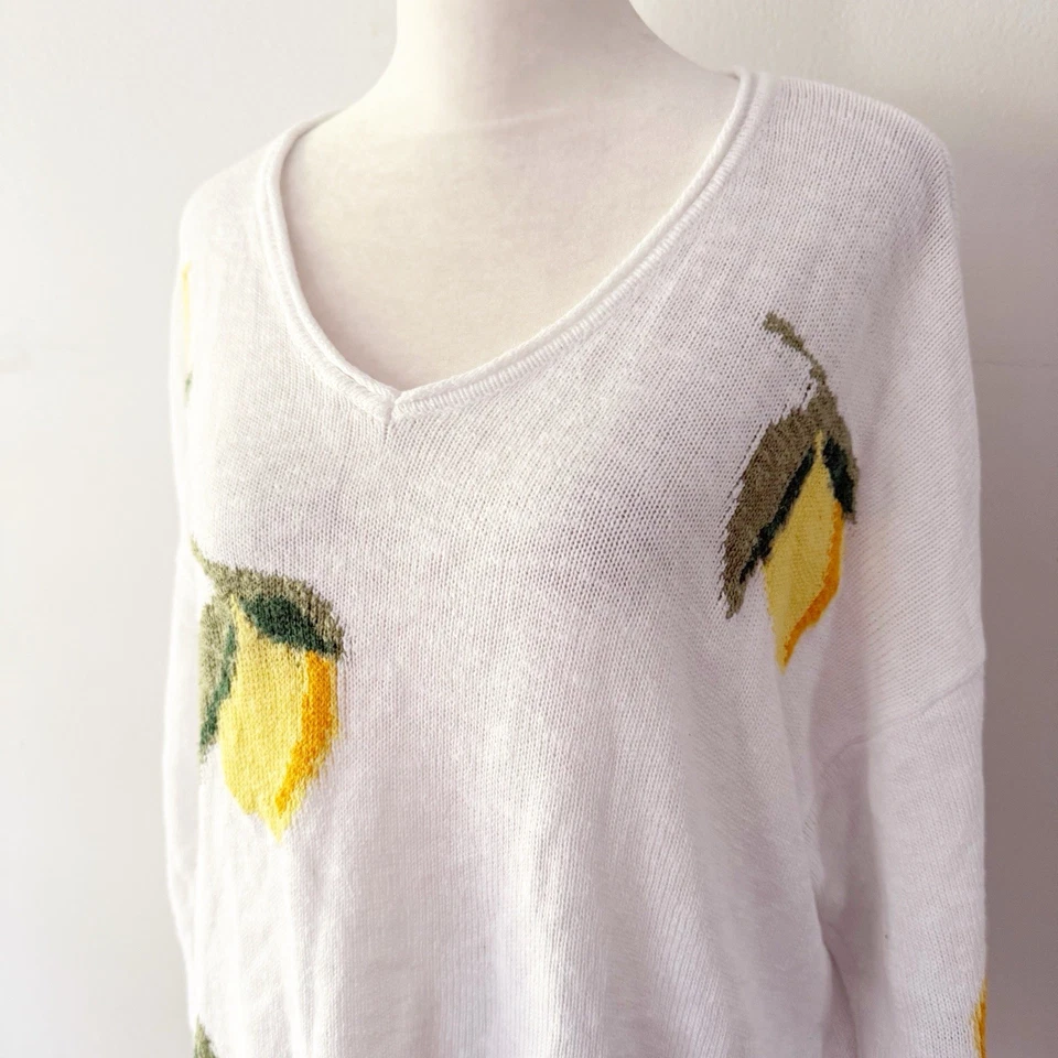 Cato Womens Lemon Novelty Lightweight Sweater Large Coastal Art Comfy Whimsical - Image 2 of 4