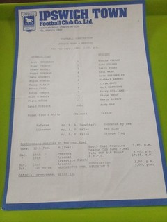 Ipswich Reserves V Reading Football Combination Programme. 9th February 1980