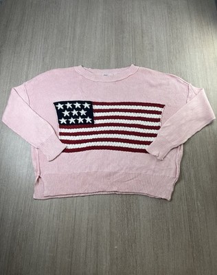 Triple Threads rosa Strickpullover amerikanische Flagge Oversize M/L Americana Coastal