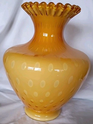Fenton Vintage Vase Amber Cased Glass Bubble Optic 11&1/2" Tall