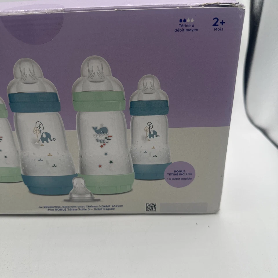 Paquete de 4 botellas Mam de 9 oz azul y verde fácil inicio 2+ meses-nuevo Foto 4 de 4