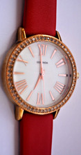 Sekonda Quartz Ladies Watch, Secs. Hand, Gemmed, Red Strap 22 Cm, G.C.