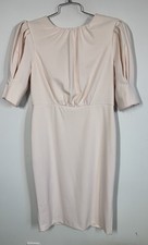 Calvin Klein Blush Pink Puff Sleeve Midi Sheath Dress Open Back Size 12 Wedding