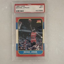 Fleer 1986-87 Michael Jordan #57 Rookie Chicago Bulls PSA 7 Basketball Card. rookie card picture