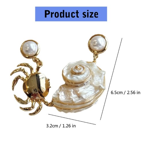 Fashionable Asymmetrical Crab Seashells Dangle Earrings Coastal Holiday Gift - Picture 8 of 8