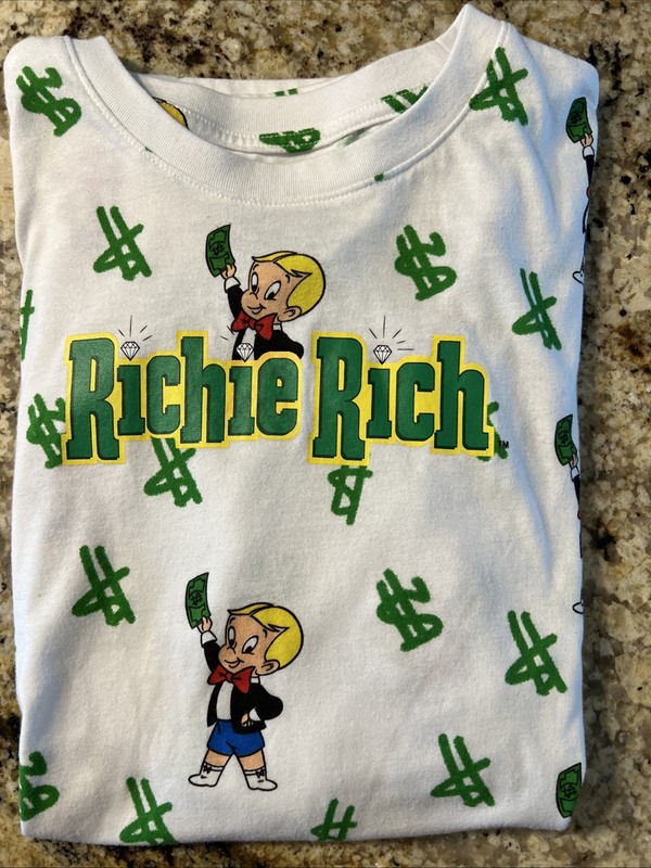 Richie Rich Money Logo Graphic T-Shirt Size- M-Dollar Sign Green Cartoon💲💲