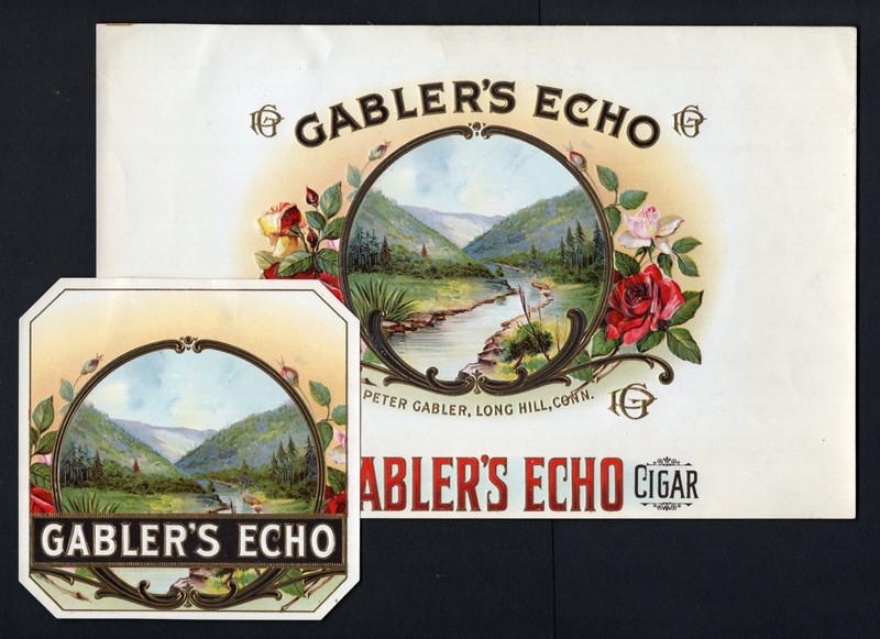 RARE Old Original GABLER'S ECHO Cigar Label Pair - PETER GABLER, LONG HILL, CONN