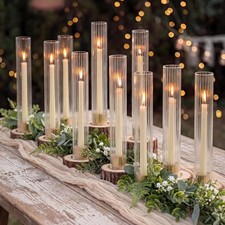 Hurricane Glass Candle Holders Set of 10 Gold Taper Candle Holders