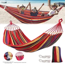 2-Person 450 LB Capacity Hammock with Premium Canvas Portable Camping Outdoor US