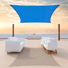 8' X 16' Blue Rectangle Sun Shade Sail CTAPR1416 Canopy Fabric Cloth Screen, Wat